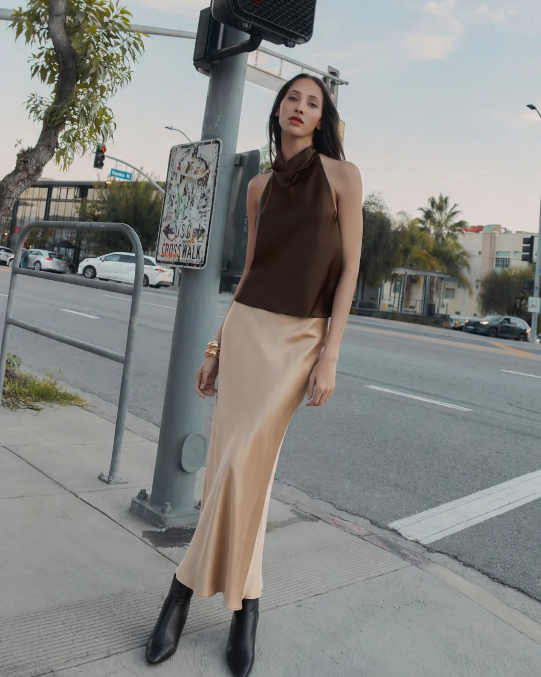 Gold Satin Pencil Skirt - Image 2