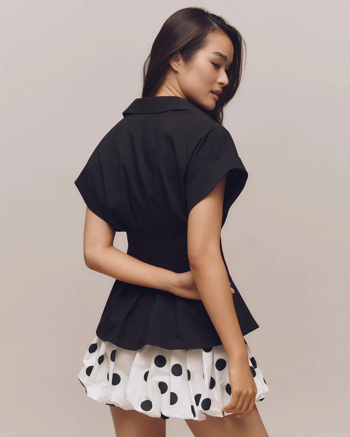 Black Pleated Belted Shirt - Image 2