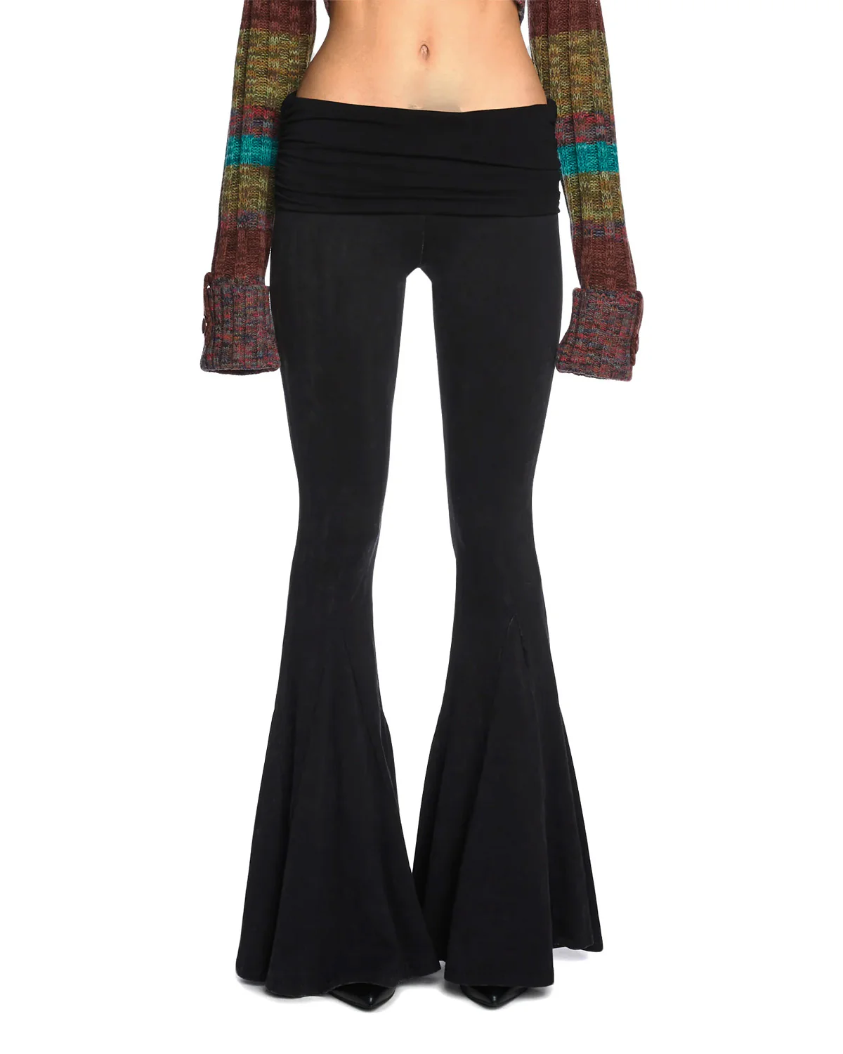 Black Skinny Flared Hem Pants