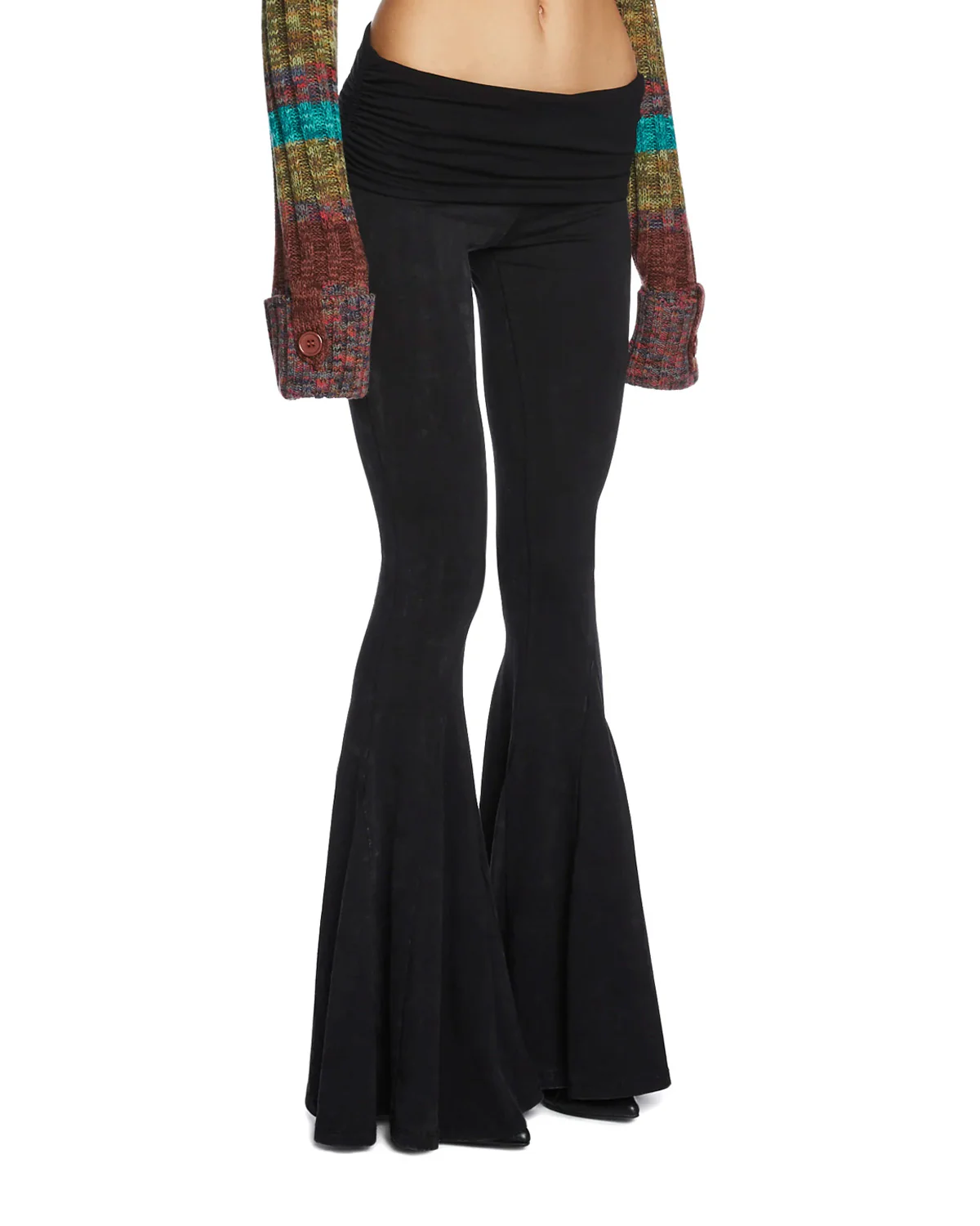 Black Skinny Flared Hem Pants - Image 2