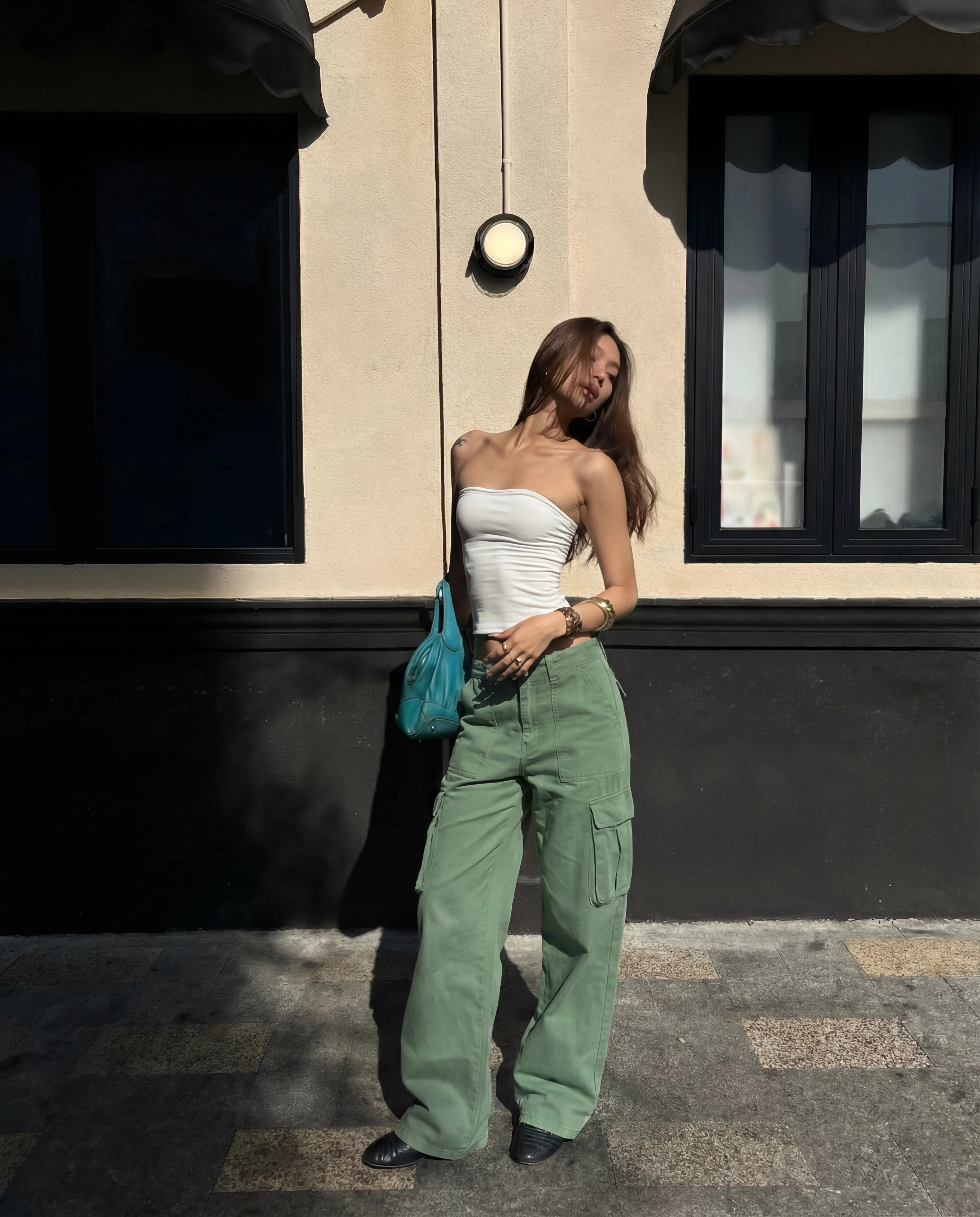 Green Wide Leg Adjustable Cargo - Image 2