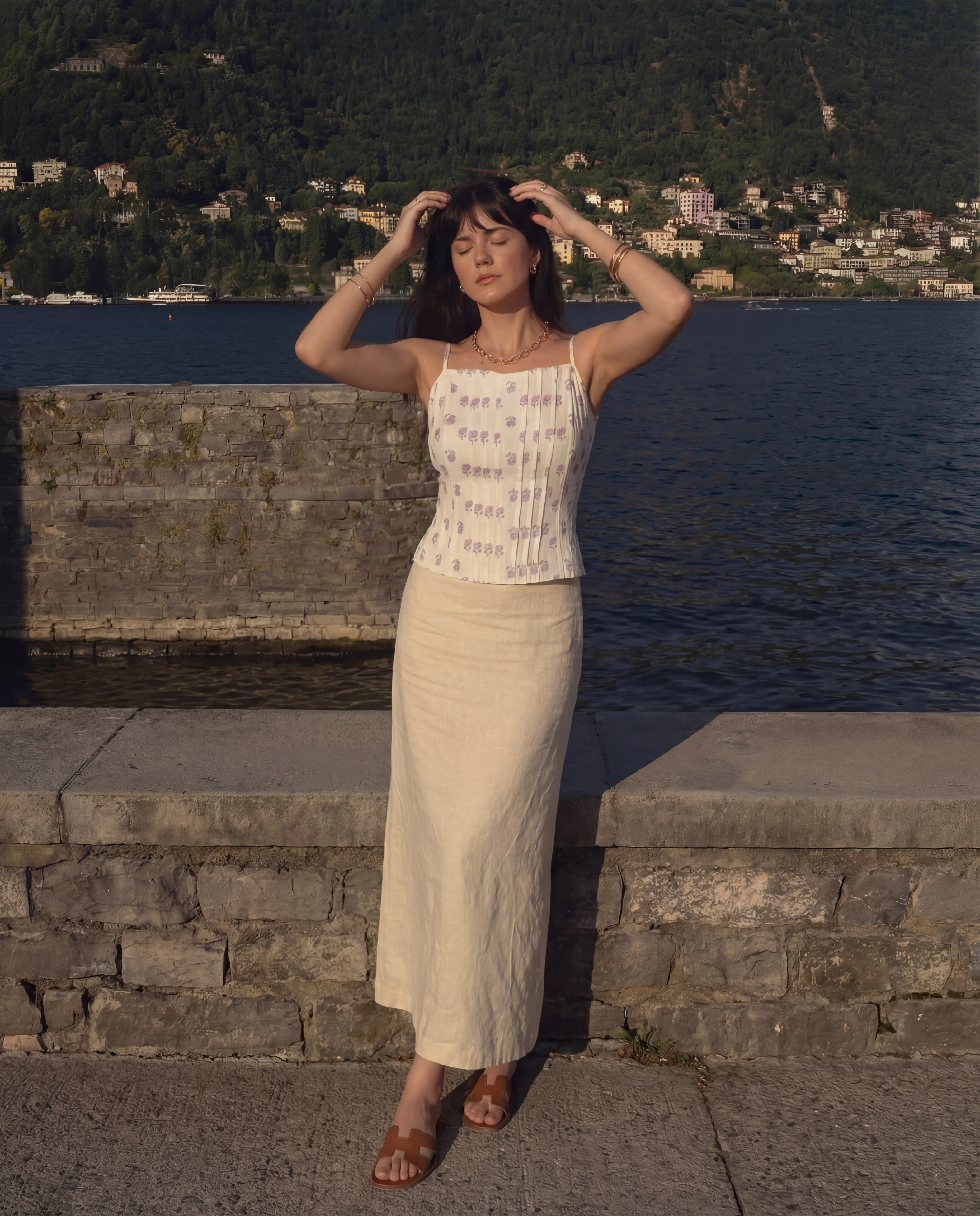 White Floral Pintuck Camisole Top - Image 2
