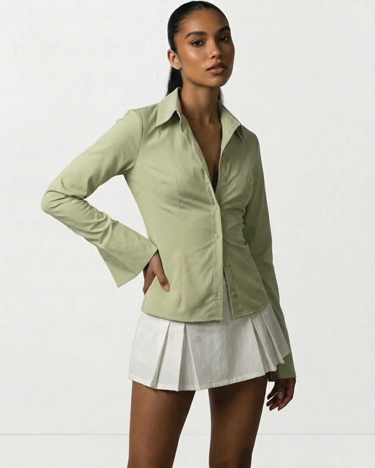 Green Flared Sleeves Shirt - Image 2