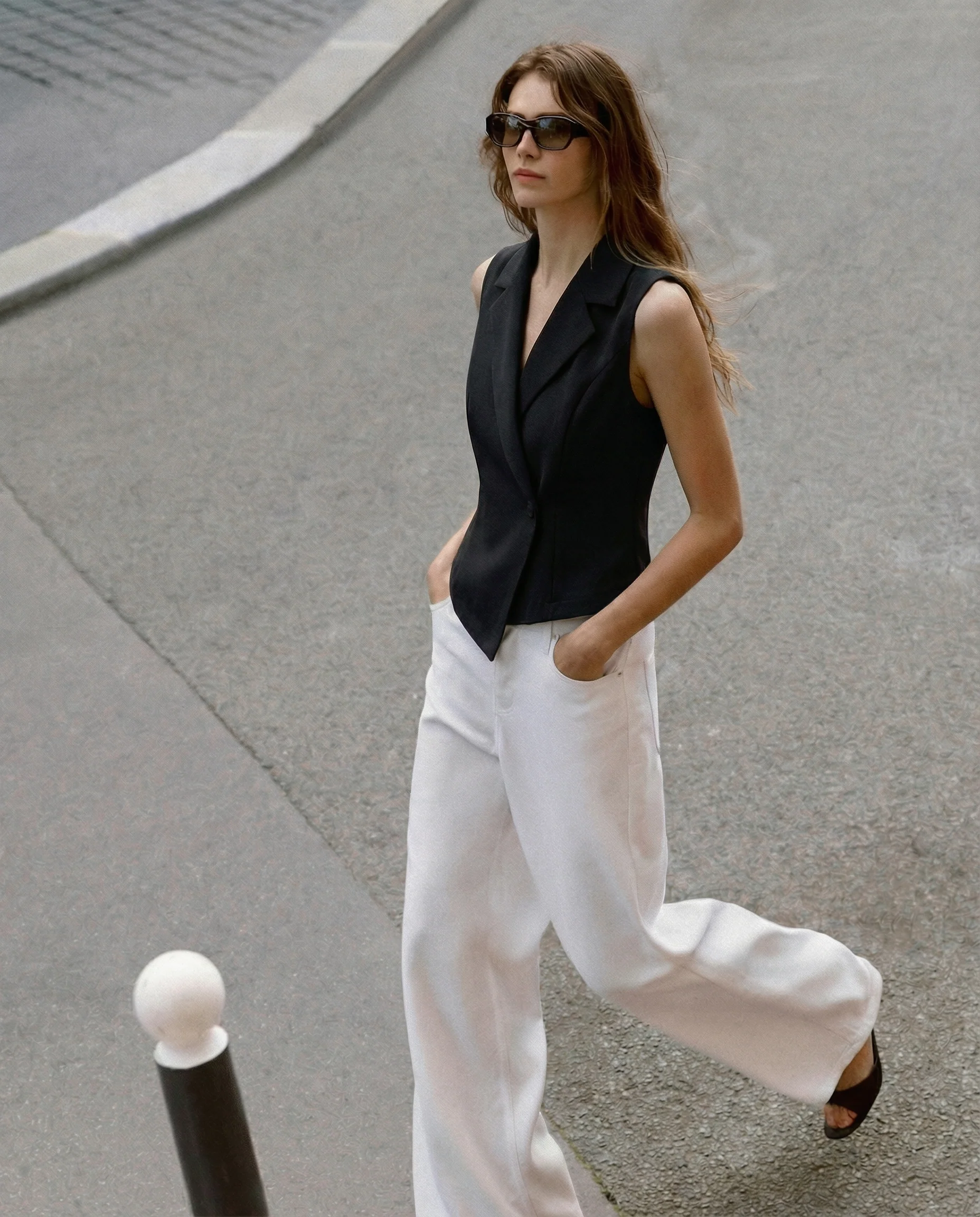 Notch Collar Waist Coat - Black - Image 2