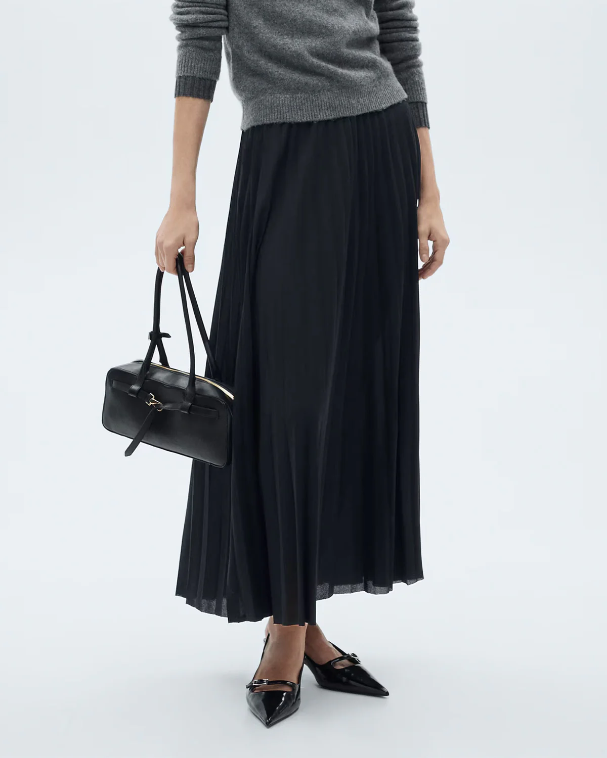 Pleated Black Maxi Skirt - Image 2