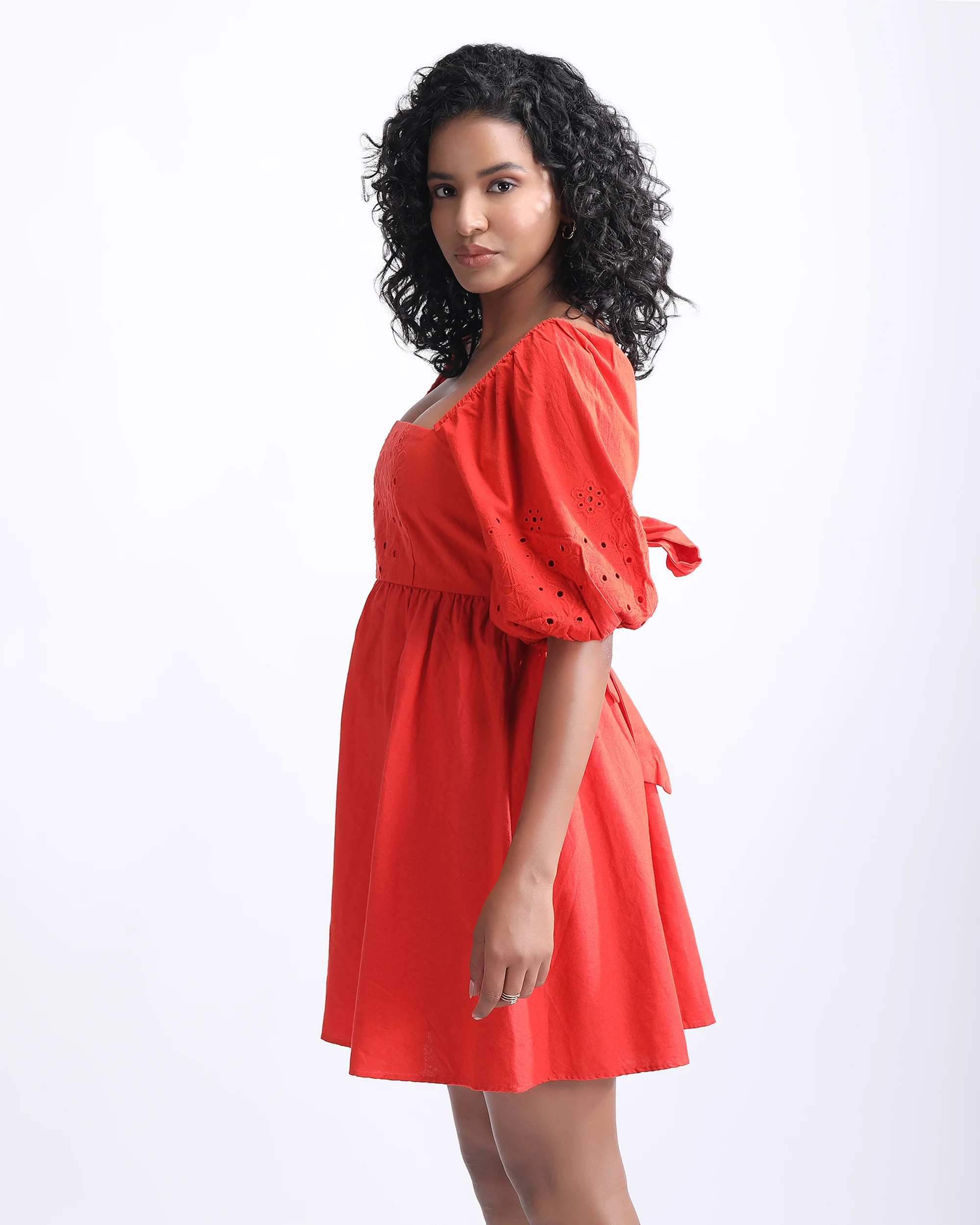 Schiffli Puff Sleeves Mini Dress - Image 2