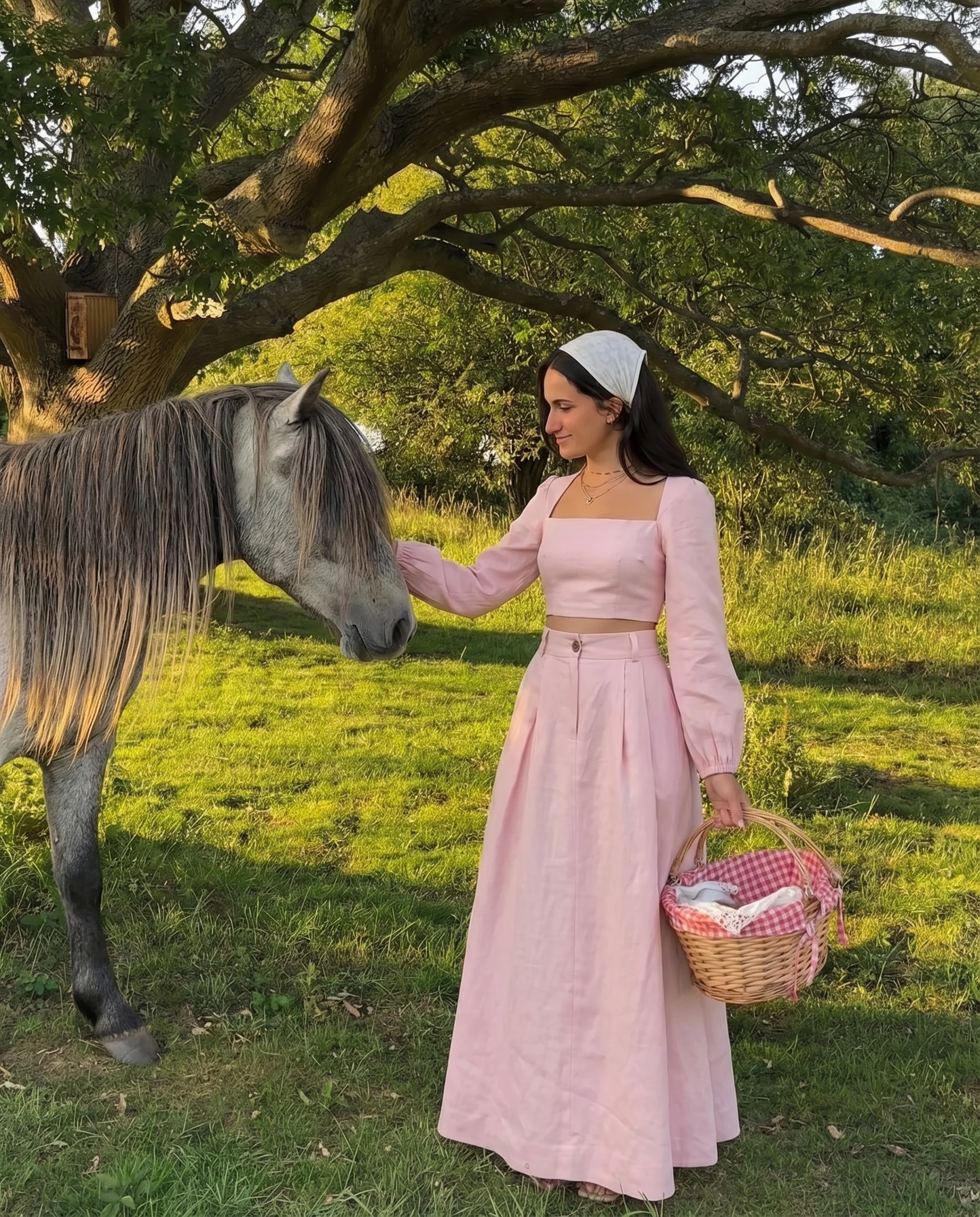 Soft Pink Balloon Sleeves Linen Top and Skirt Set - Image 2