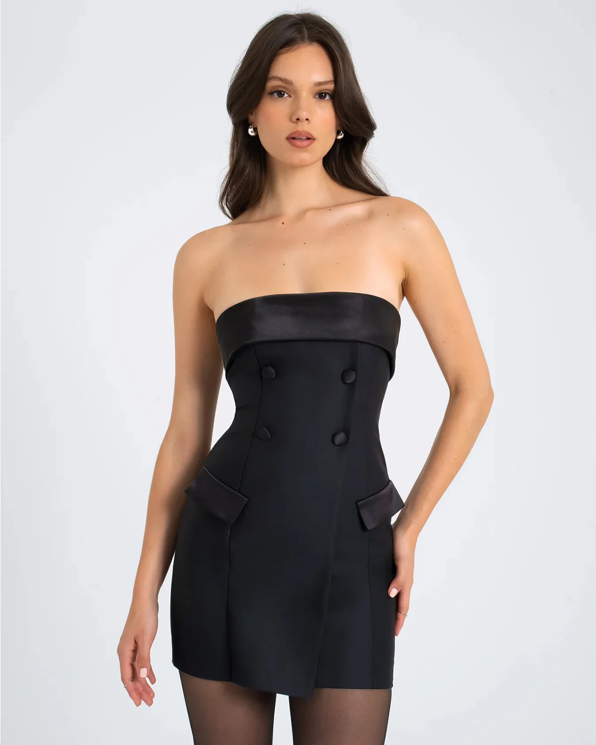 Tuxedo Inspired Bandeau Dress In Black