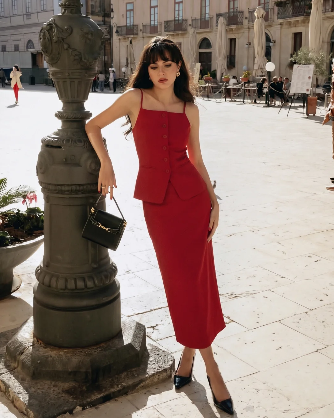 Vest and Skirt Co-Ord Set In Red
